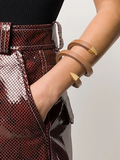 Shop Bottega Veneta Coiled Leather Cuff Bracelet In Brown