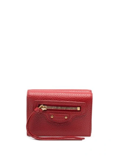 Shop Balenciaga Pebbled-texture Foldover Wallet In Red