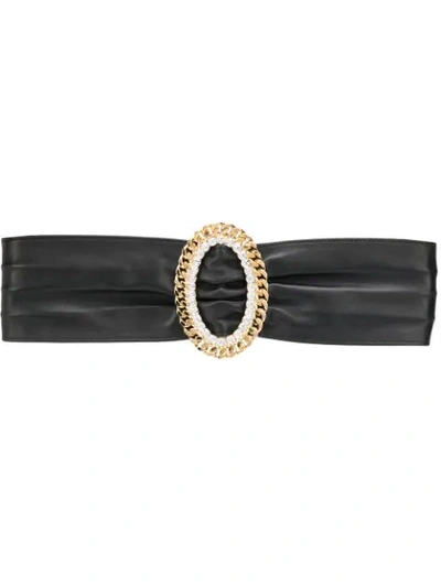 Shop Alessandra Rich Crystal-embellished Leather Belt In Black