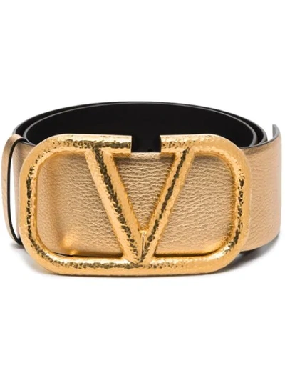 Shop Valentino Vlogo Buckle Leather Belt In Gold