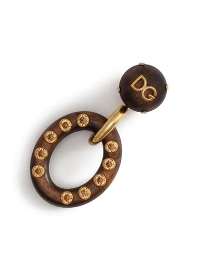 Shop Dolce & Gabbana Logo Plaque Wooden Hoop Earrings In Brown