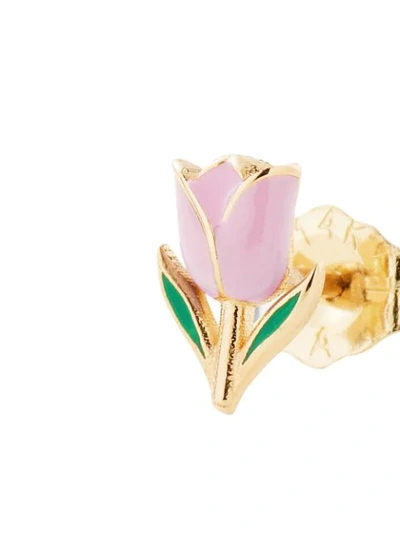 Shop Alison Lou 14kt Yellow Gold Pink Enamel Tulip Stud