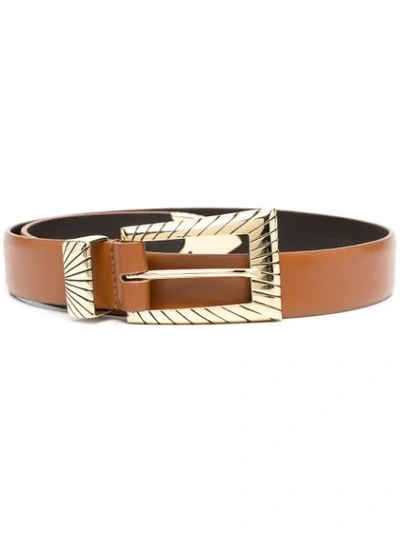 Shop Alberta Ferretti Textured-buckle Leather Belt In Brown