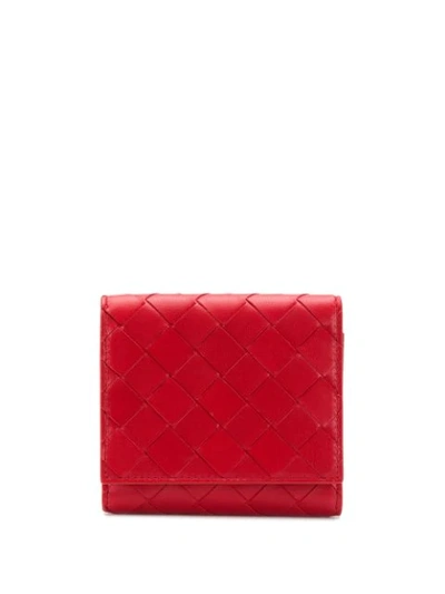 Shop Bottega Veneta Bifold Woven Wallet In Red