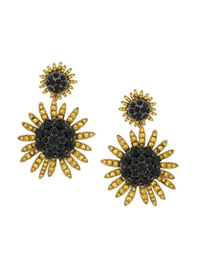 Shop Dolce & Gabbana Sunflower Rhinestone Drop Earrings In Gold