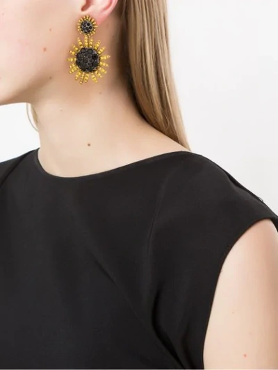 Shop Dolce & Gabbana Sunflower Rhinestone Drop Earrings In Gold
