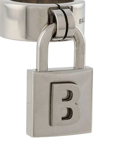 Shop Balenciaga B Lock Ring In Silver