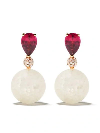 Shop De Grisogono 18kt Rose Gold Quartz, Rhodolite And Diamond Drop Earrings In Rose Gold, White And Pink