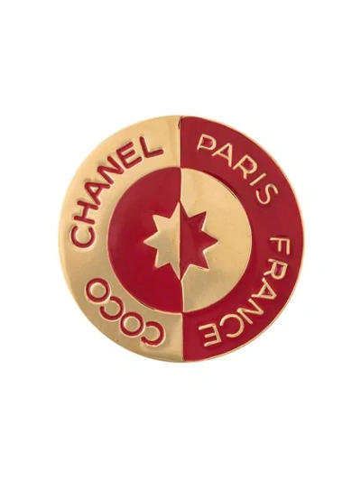 Pre-owned Chanel Circle Logo Brooch In Gold