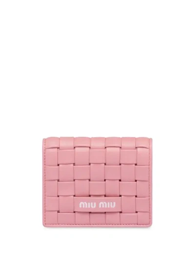 Shop Miu Miu Woven Logo Wallet In Pink
