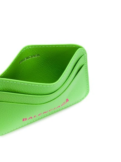 Shop Balenciaga Logo Embossed Leather Card Holder In Green