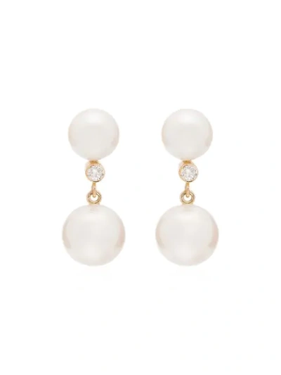 Shop Sophie Bille Brahe 14kt Yellow Gold Diamond Pearl Earrings