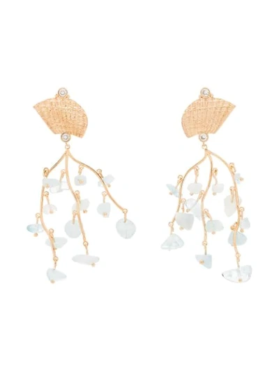 Shop Apples & Figs Shell Crown 24kt Gold-plated Aquamarine Earrings In Blue