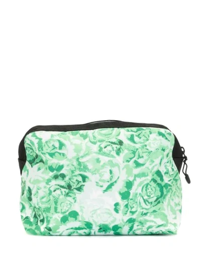 Shop Ganni Floral Logo Embroidered Make-up Bag In Green