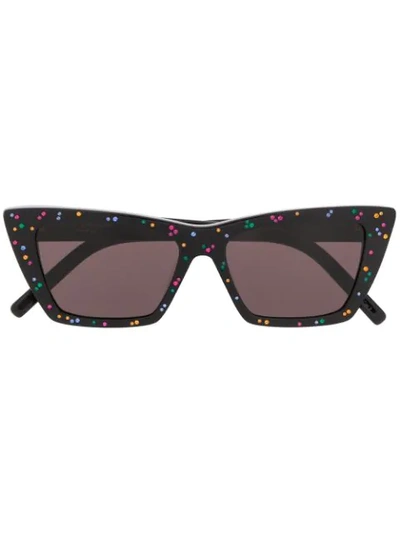 Shop Saint Laurent New Wave Sl 276 Crystal Cat-eye Sunglasses In Black