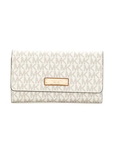 Shop Michael Michael Kors Mercer Monogram Tri-fold Wallet In White