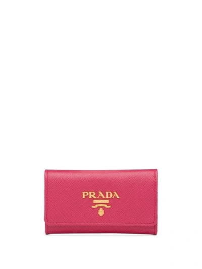 Shop Prada Logo-plaque Keychain Wallet In Pink