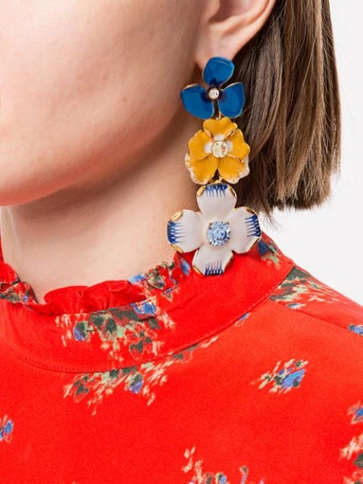 Shop Kenneth Jay Lane Enamel Flower Drop Earrings In Blue