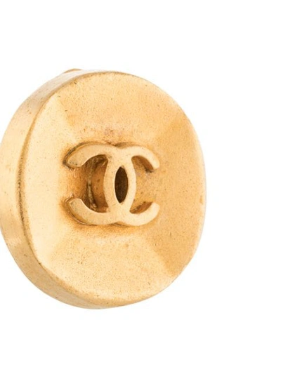 Pre-owned Chanel 1993 Cc Button Earrings In Gold