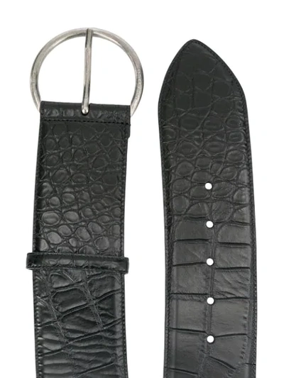 Shop Saint Laurent Crocodile-embossed Leather Belt In Black