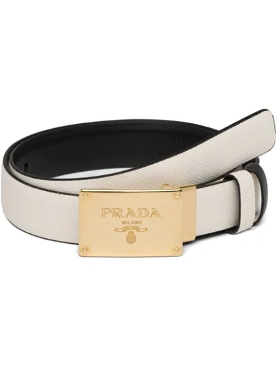 Shop Prada Reversible Branded Belt In White