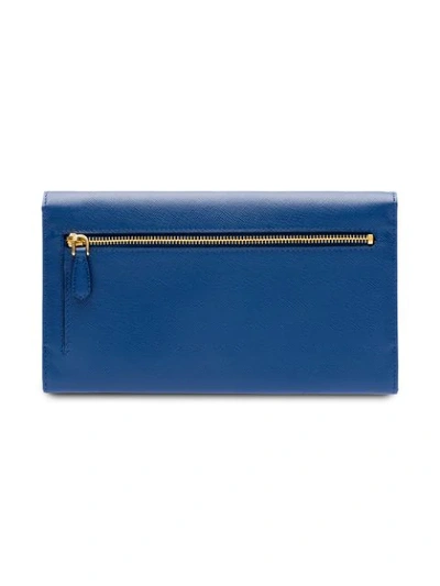 Shop Prada Foldover Logo Wallet In Blue