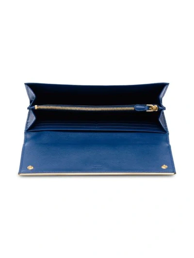 Shop Prada Foldover Logo Wallet In Blue