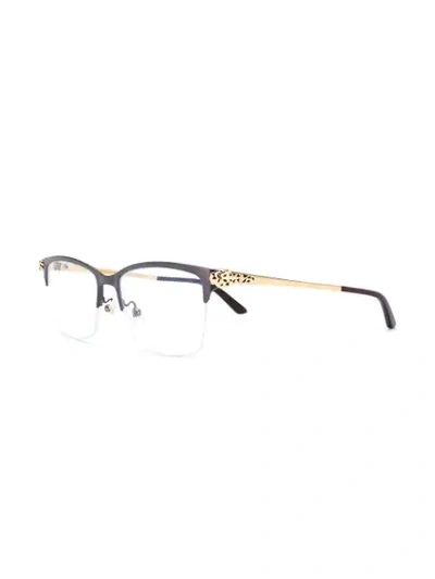 Shop Cartier Panthère Rectangular Frame Glasses In Neutrals