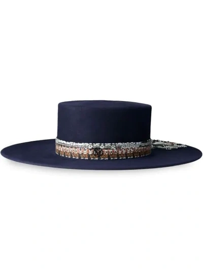 Shop Maison Michel Wide Brim Canotier Hat In Blue