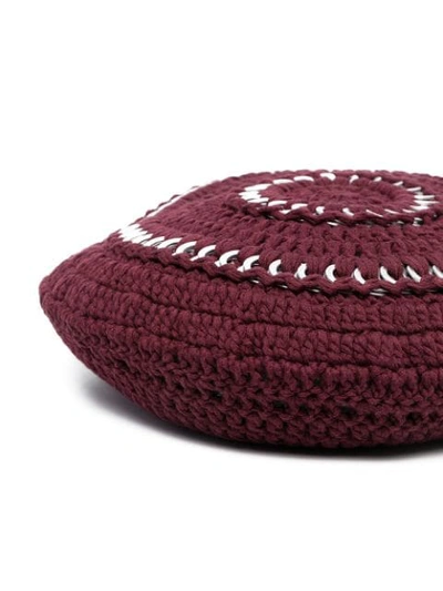 Shop Ganni Crochet Knit Beret In Red