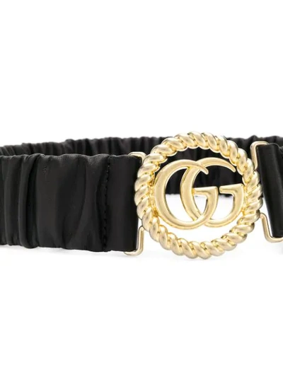 Shop Gucci Ruched Leather Logo Belt In Black