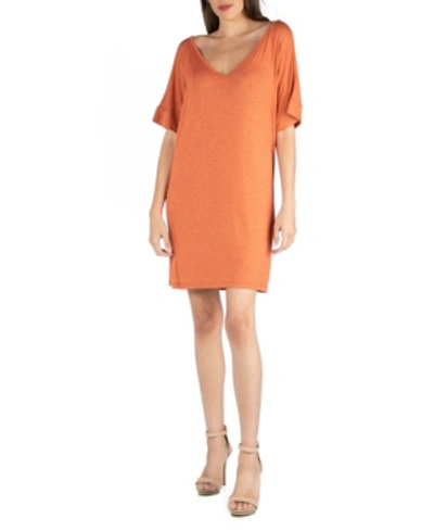 Shop 24seven Comfort Apparel Loose Fit T-shirt Dress With V-neck In Copper