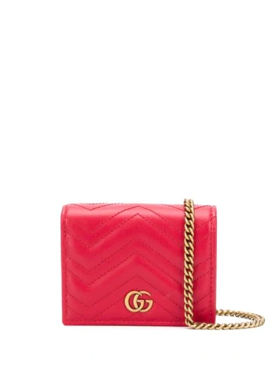 Shop Gucci Gg Marmont Chain Wallet In Red