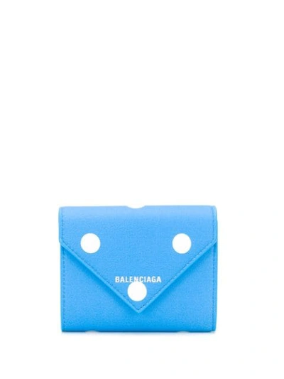 Shop Balenciaga Papier Polka-dot Compact Wallet In Blue