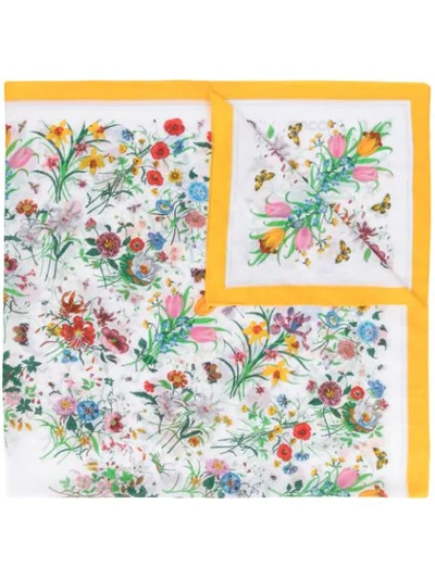 Pre-owned Gucci Floral Print Scarf In White