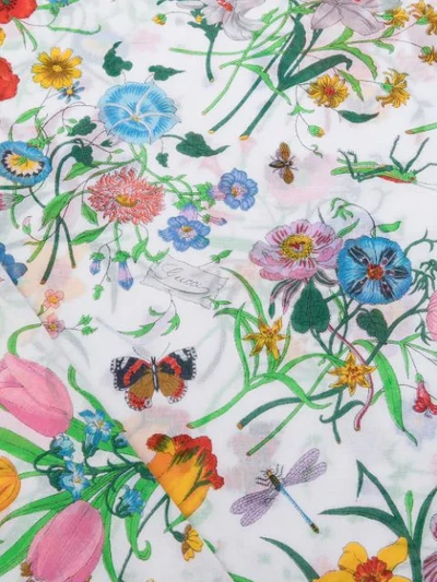 Pre-owned Gucci Floral Print Scarf In White