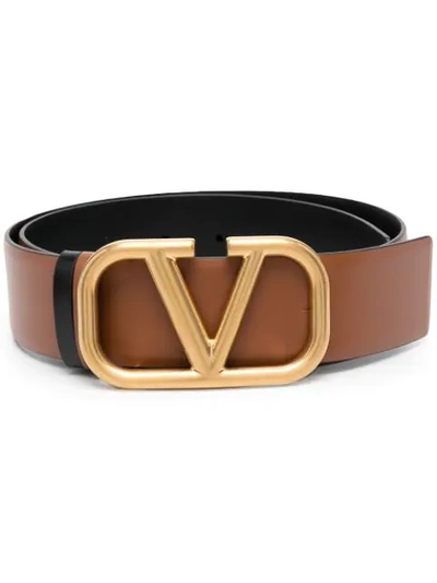 Shop Valentino Vlogo Leather Belt In Brown