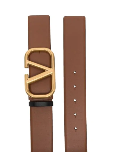 Shop Valentino Vlogo Leather Belt In Brown
