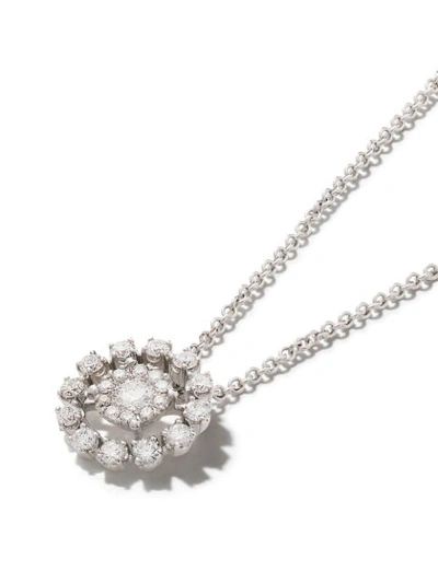 Shop As29 18kt White Gold Essentials Halo Cluster Diamond Round Necklace In Silver