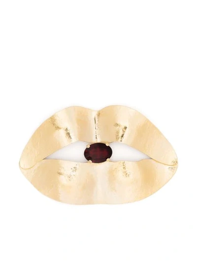 Shop Wouters & Hendrix Embellished Lips Brooch In Gold