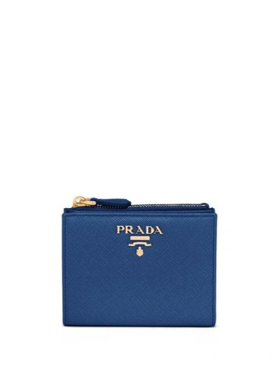 Shop Prada Logo-plaque Bi-fold Wallet In Blue