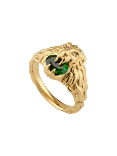 Shop Gucci 18kt Yellow Gold Diamond Lion Head Ring