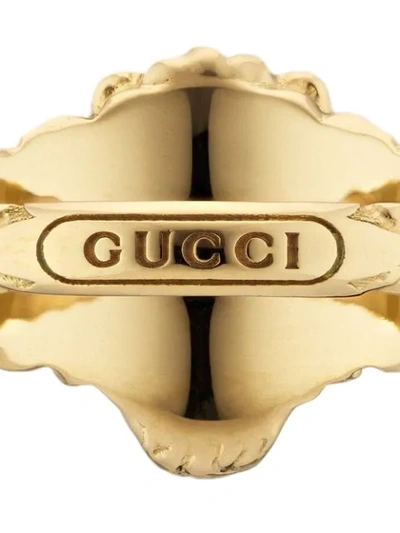 Shop Gucci 18kt Yellow Gold Diamond Lion Head Ring