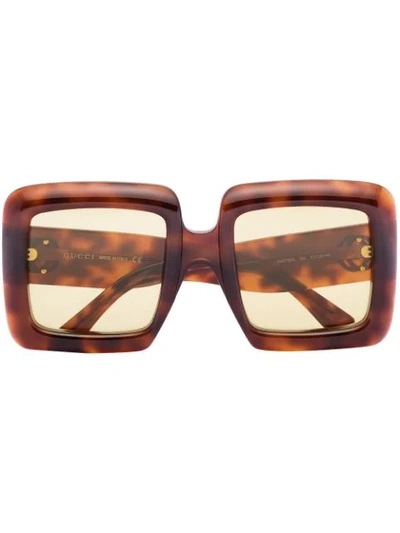 Shop Gucci Havana Square-frame Sunglasses In Brown