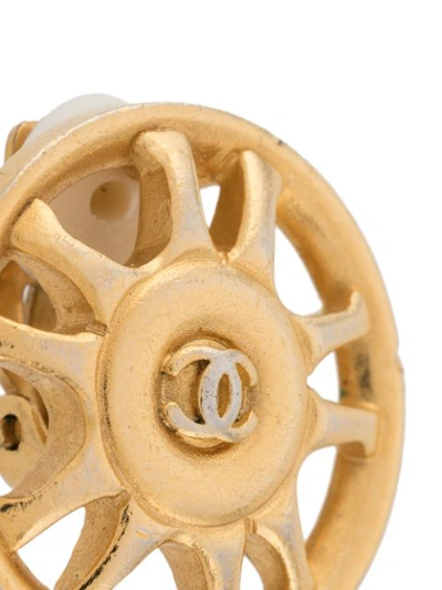 Pre-owned Chanel 1990s Cc Wheel Earrings In Gold