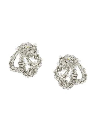 Shop Rochas Oversized Embellished Earring In Silver