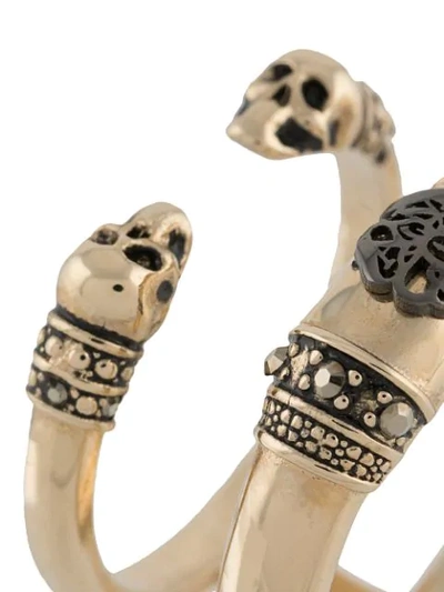 Shop Alexander Mcqueen Skull And Charm Double-band Ring In Gold