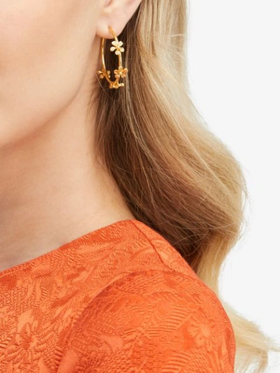 Shop Oscar De La Renta Floral Hoop Earrings In Gold