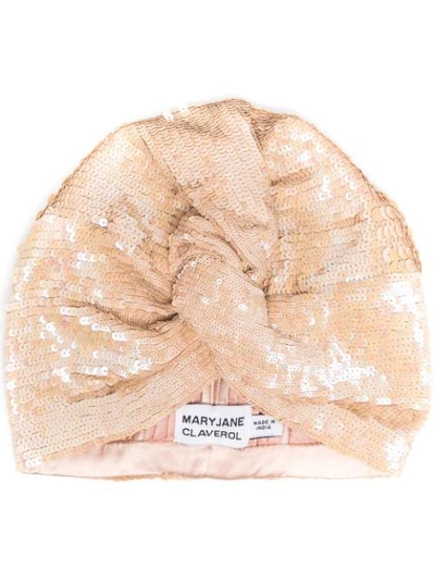 Shop Mary Jane Claverol Adele Sequin-embellished Turban In Neutrals