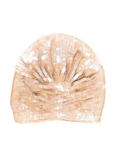 Shop Mary Jane Claverol Adele Sequin-embellished Turban In Neutrals